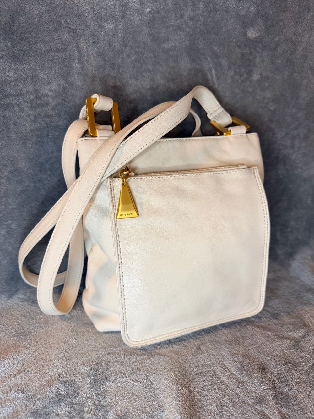 Americana by Sharif White Leather Shoulder Bag with Gold Hardware - Picture 1 of 9